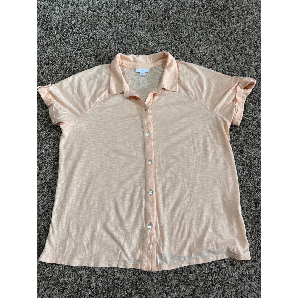 J. Jill Peach Slub Knit Cotton Button Down Raglan Beach Coastal Soft Medium